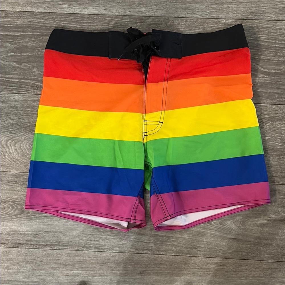 Rainbow Striped Swim Shorts